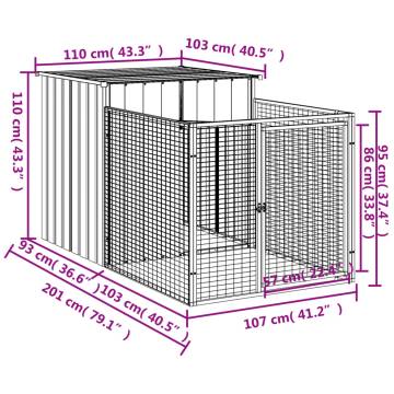 Dog House with Run Anthracite 110x201x110 cm Galvanised Steel