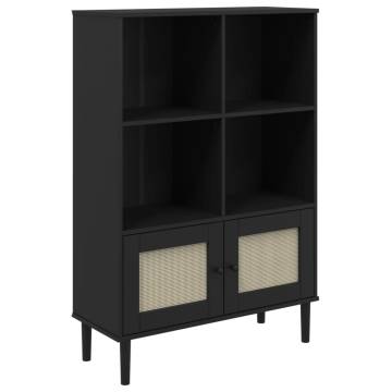 Bookcase SENJA Rattan Look Black 90x35x130 cm Solid Wood Pine