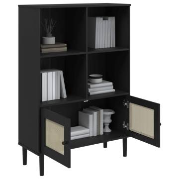 Bookcase SENJA Rattan Look Black 90x35x130 cm Solid Wood Pine