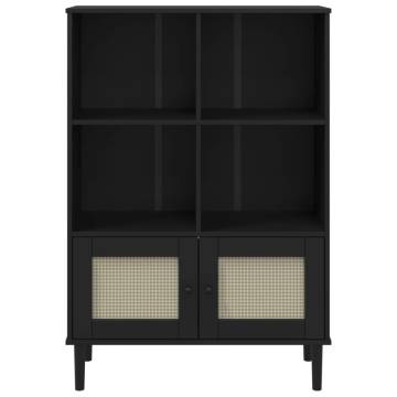 Bookcase SENJA Rattan Look Black 90x35x130 cm Solid Wood Pine