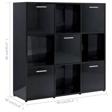 Book Cabinet High Gloss Black 90x30x90 cm Engineered Wood