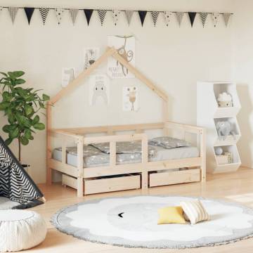 Kids Bed Frame with Drawers 70x140 cm Solid Wood Pine