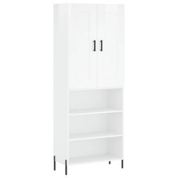 Highboard High Gloss White 69.5x34x180 cm Engineered Wood