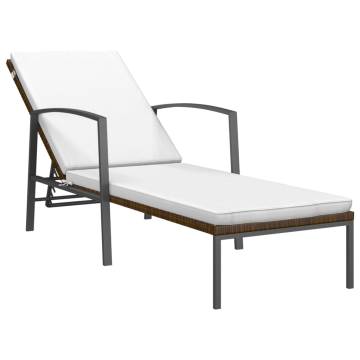 Garden Sun Lounger with Cushion Poly Rattan Brown