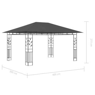 Gazebo with Mosquito Net&LED String Lights 4x3x2.73m Anthracite