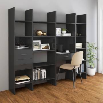 Book Cabinet High Gloss Grey 60x35x180 cm Engineered Wood