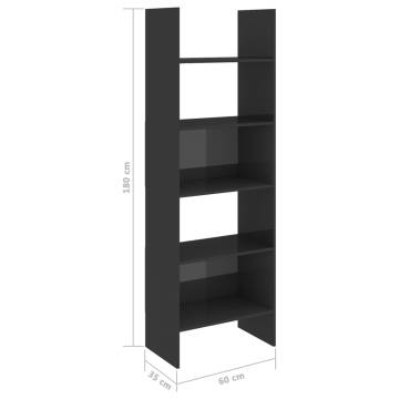 Book Cabinet High Gloss Grey 60x35x180 cm Engineered Wood