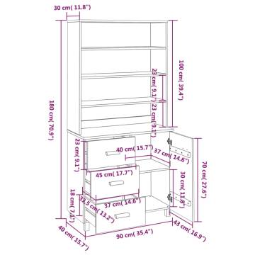 Highboard HAMAR Solid Wood Pine Light Grey