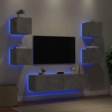 6 Piece TV Wall Units with LED Concrete Grey Engineered Wood