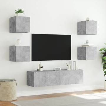 6 Piece TV Wall Units with LED Concrete Grey Engineered Wood