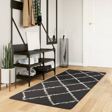 Shaggy Rug High Pile Modern Black and Cream 80x200 cm