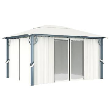 Gazebo with Curtain 400 x 300 cm Cream Aluminium