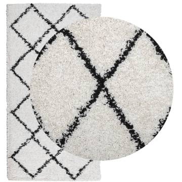 Shaggy Rug High Pile Modern Cream and Black 80x150 cm