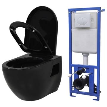 Wall-Hung Toilet with Concealed Cistern Ceramic Black