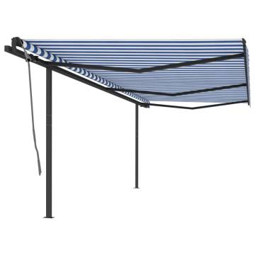 Manual Retractable Awning with Posts 6x3 m Blue and White