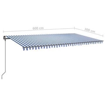 Manual Retractable Awning with Posts 6x3 m Blue and White