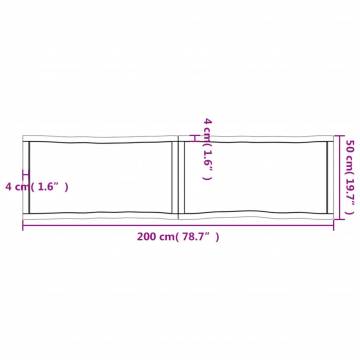 Table Top Dark Brown 200x50x(2-6) cm Treated Solid Wood Live Edge