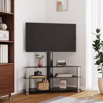 Corner TV Stand 3-Tiers for 32-70 Inch Black and Silver