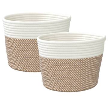 Storage Baskets 2 pcs Brown and White Ø24x18 cm Cotton