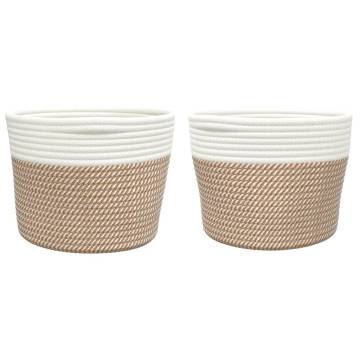 Storage Baskets 2 pcs Brown and White Ø24x18 cm Cotton