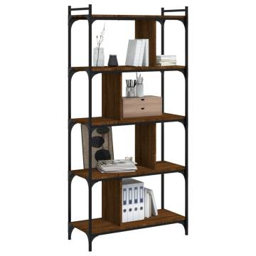 Bookcase 5-Tier Brown Oak 76x32x158 cm Engineered Wood