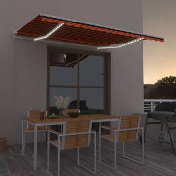 Manual Retractable Awning with LED 400x300 cm Orange and Brown