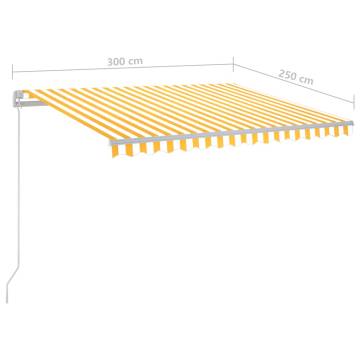 Manual Retractable Awning with LED 300x250 cm Yellow and White