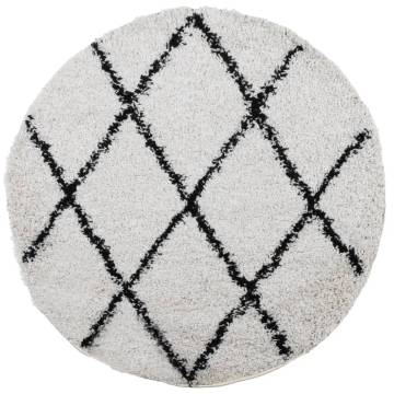 Shaggy Rug High Pile Modern Cream and Black Ø 80 cm