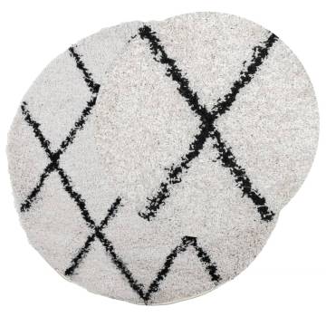 Shaggy Rug High Pile Modern Cream and Black Ø 80 cm