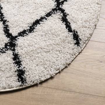 Shaggy Rug High Pile Modern Cream and Black Ø 80 cm