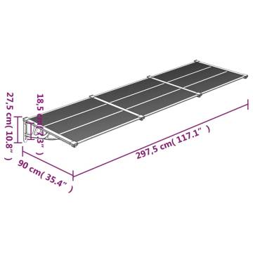 Door Canopy Grey and Transparent 297.5x90 cm Polycarbonate