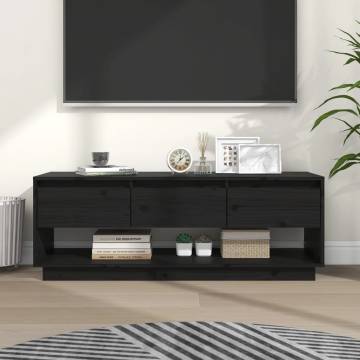 TV Cabinet Black 110.5x34x40 cm Solid Wood Pine