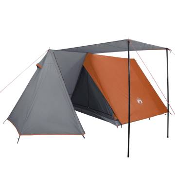 Camping Tent 3-Person Grey and Orange Blackout Fabric Waterproof