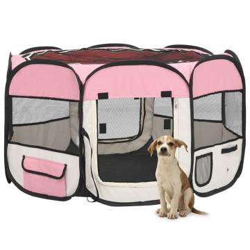 Foldable Dog Playpen with Carrying Bag Pink 110x110x58 cm