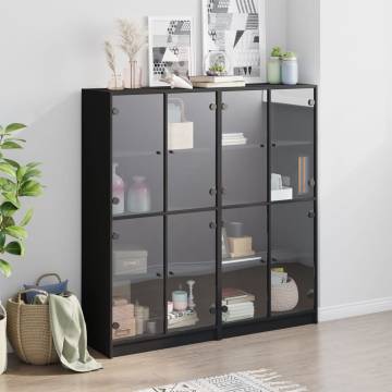 Bookcase with Doors Black 136x37x142 cm Engineered Wood