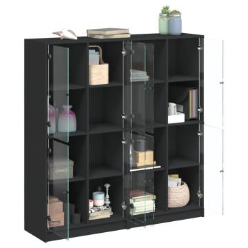 Bookcase with Doors Black 136x37x142 cm Engineered Wood