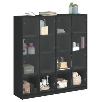 Bookcase with Doors Black 136x37x142 cm Engineered Wood