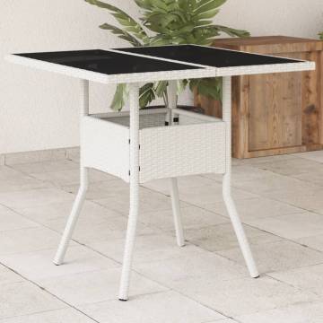 Garden Table with Glass Top White 80x80x75 cm Poly Rattan