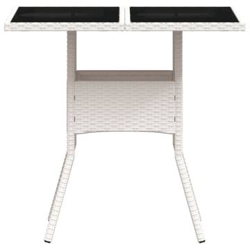 Garden Table with Glass Top White 80x80x75 cm Poly Rattan