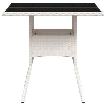 Garden Table with Glass Top White 80x80x75 cm Poly Rattan