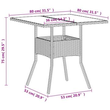 Garden Table with Glass Top White 80x80x75 cm Poly Rattan