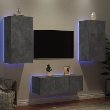 4 Piece TV Wall Units with LED Concrete Grey Engineered Wood