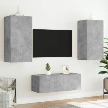 4 Piece TV Wall Units with LED Concrete Grey Engineered Wood