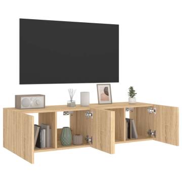 TV Wall Cabinets with LED Lights 2 pcs Sonoma Oak 60x35x31 cm