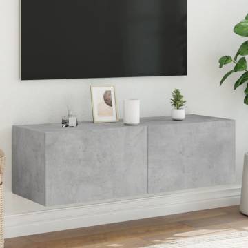 TV Wall Cabinet with LED Lights Concrete Grey 100x35x31 cm