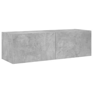 TV Wall Cabinet with LED Lights Concrete Grey 100x35x31 cm