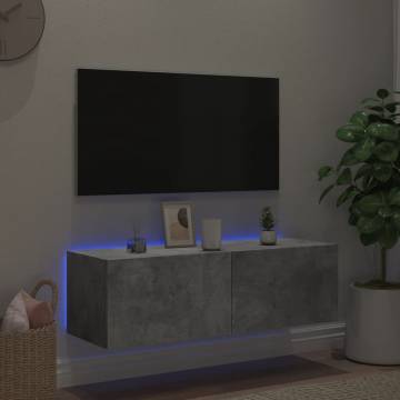 TV Wall Cabinet with LED Lights Concrete Grey 100x35x31 cm