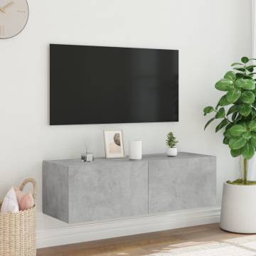 TV Wall Cabinet with LED Lights Concrete Grey 100x35x31 cm