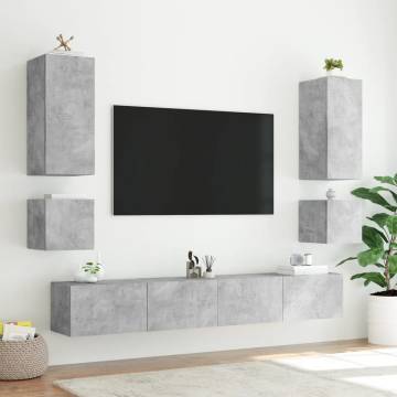 TV Wall Cabinet with LED Lights Concrete Grey 100x35x31 cm