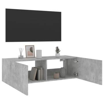 TV Wall Cabinet with LED Lights Concrete Grey 100x35x31 cm